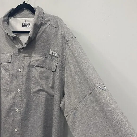 Habit Mens 2XL Heathered Gray Fishing UPF 40+ Vented Outdoor Camping Hike Shirt - Picture 13 of 16